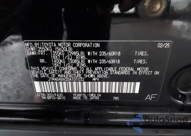 JTMABABA2SA101032: 44027077