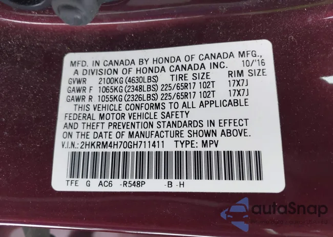 2HKRM4H70GH711411: 44027637