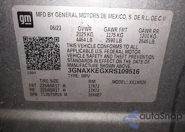 3GNAXKEGXRS109516: 44027655