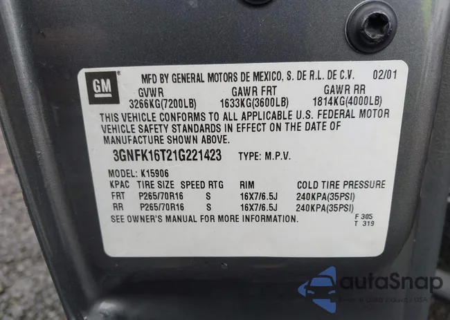 3GNFK16T21G221423: 44027549