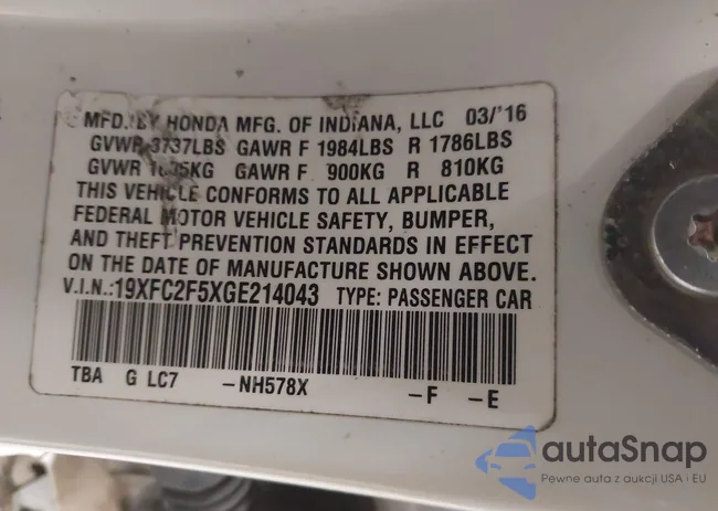 19XFC2F5XGE214043: 44027573