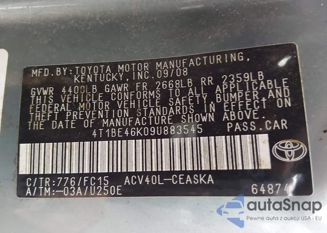 4T1BE46K09U883545: 44028645