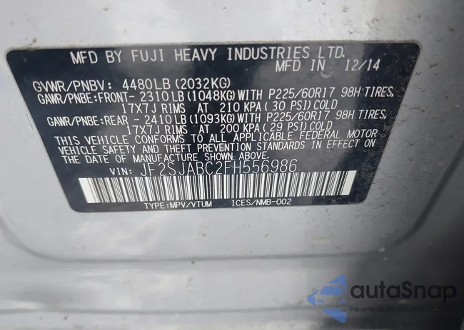 JF2SJABC2FH556986: 44028665