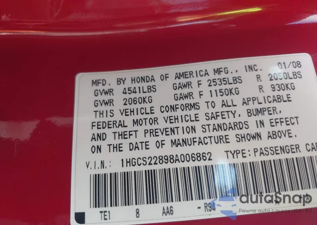 1HGCS22898A006862: 44029107