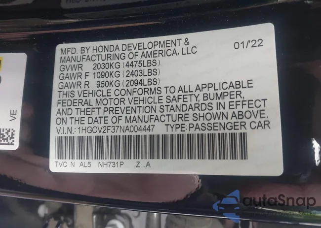 1HGCV2F37NA004447: 44029226