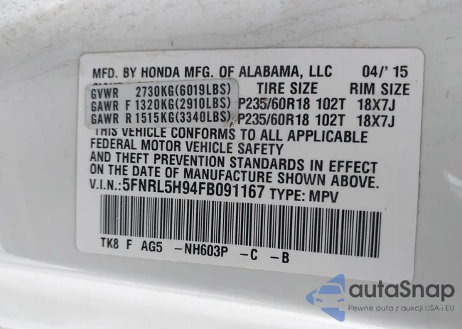 5FNRL5H94FB091167: 44028542