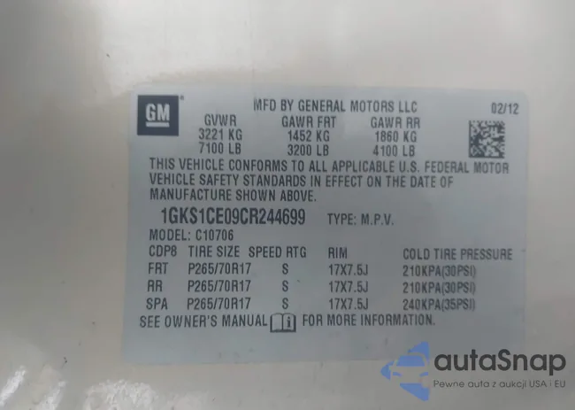 1GKS1CE09CR244699: 44028569