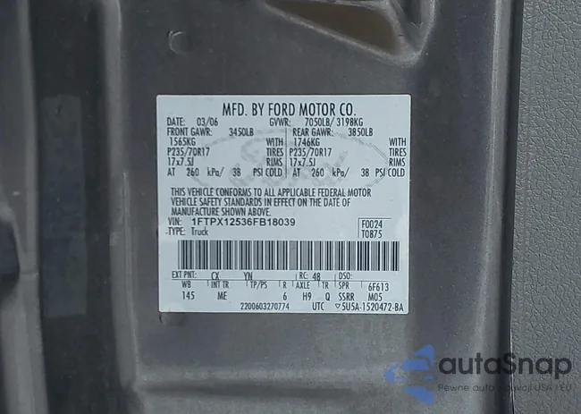 1FTPX12536FB18039: 44028592