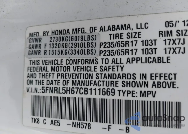 5FNRL5H67CB111669: 44029718