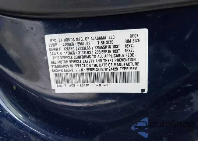 5FNRL38657B124429: 44030225