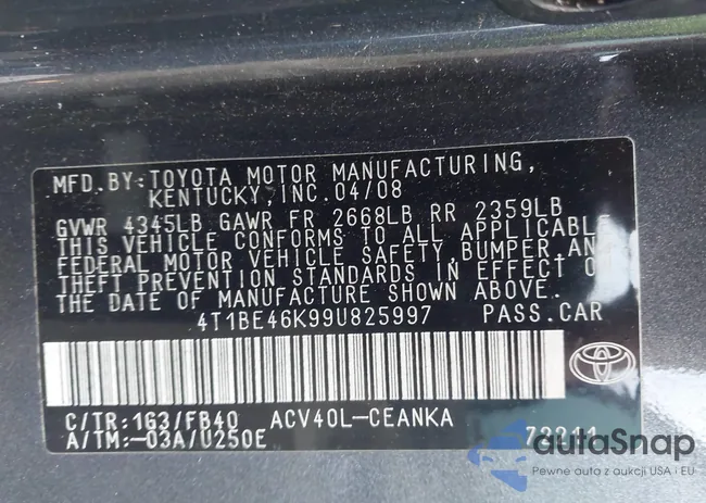 4T1BE46K99U825997: 44029261