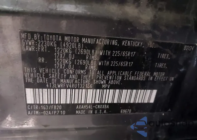 4T3LWRFV4RU132156: 44029405