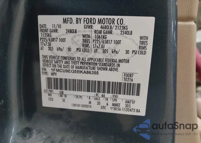 1FMCU9EG5BKA86355: 44030641