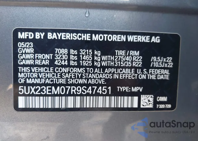 5UX23EM07R9S47451: 44030656