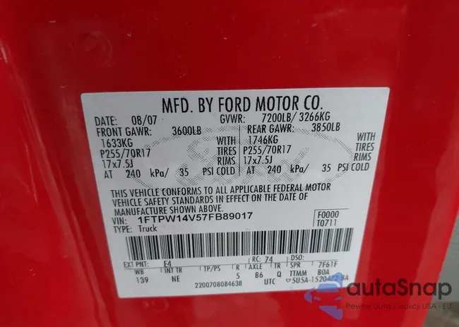 1FTPW14V57FB89017: 44030428