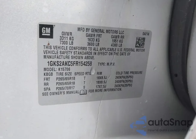 1GKS2AKC5FR154258: 44031963