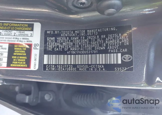 4T1BK1FK9DU531791: 44031243