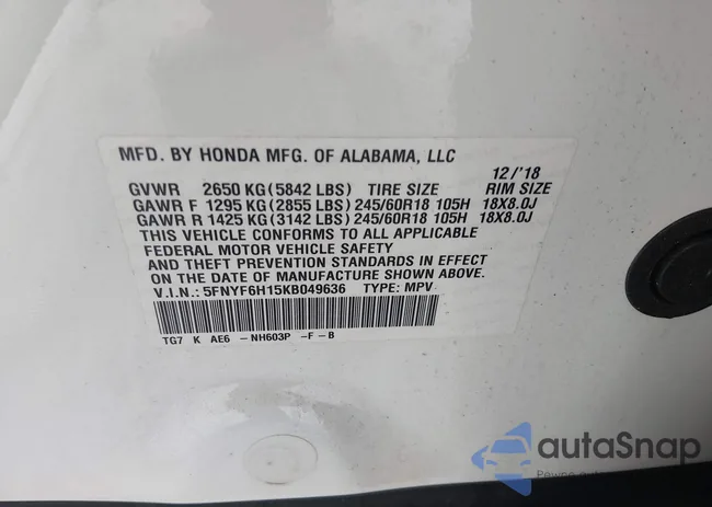 5FNYF6H15KB049636: 44031347