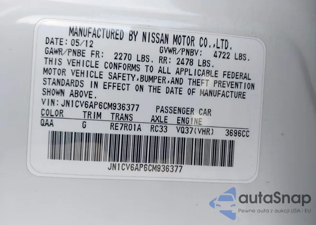 JN1CV6AP6CM936377: 44031358