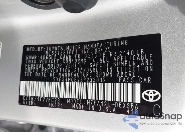 5YFS4MCE2SP233012: 44031470