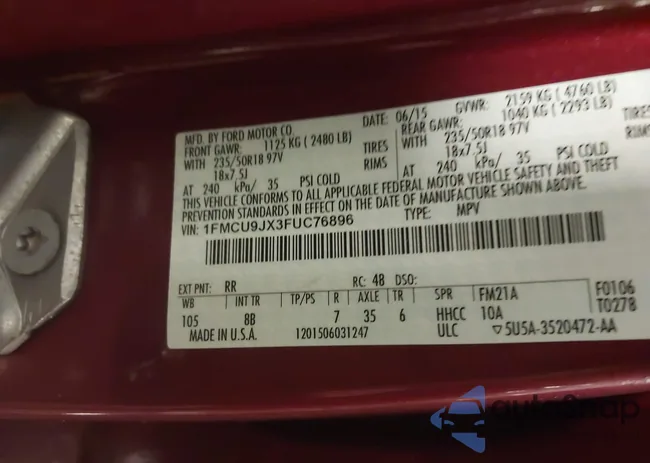 1FMCU9JX3FUC76896: 44032840