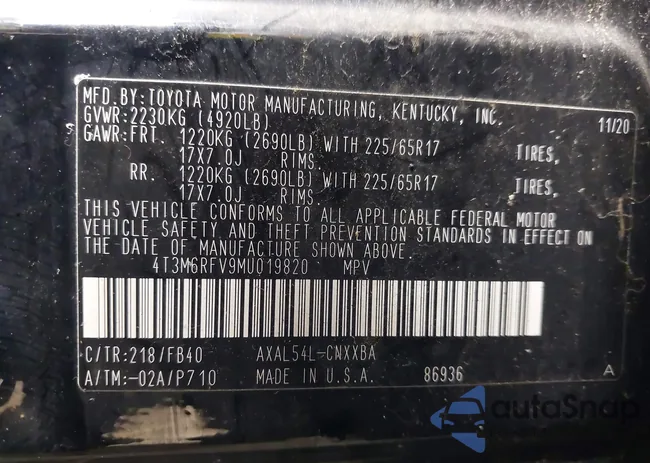 4T3M6RFV9MU019820: 44032994