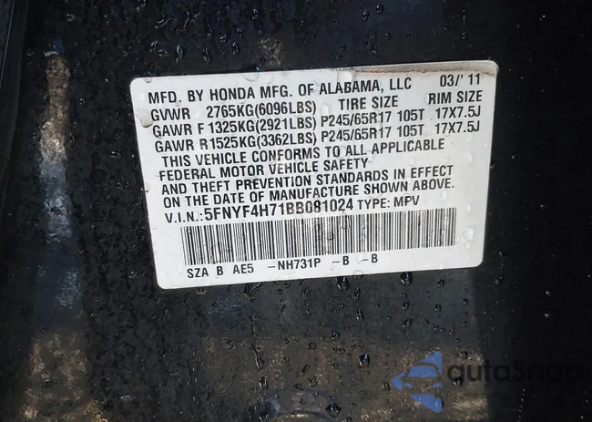 5FNYF4H71BB081024: 44032257