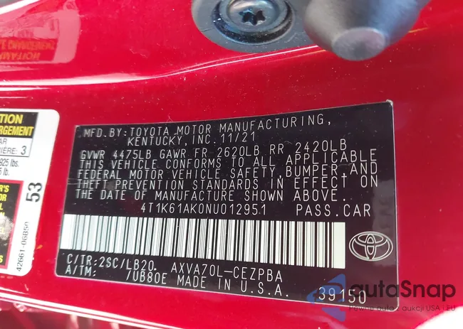 4T1K61AK0NU012951: 44032470