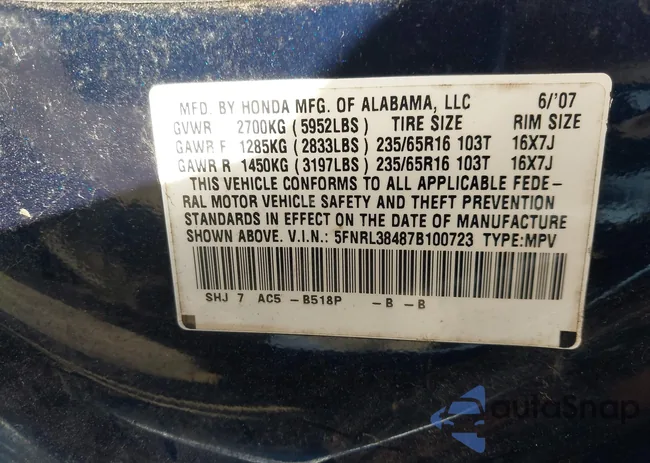 5FNRL38487B100723: 44032575