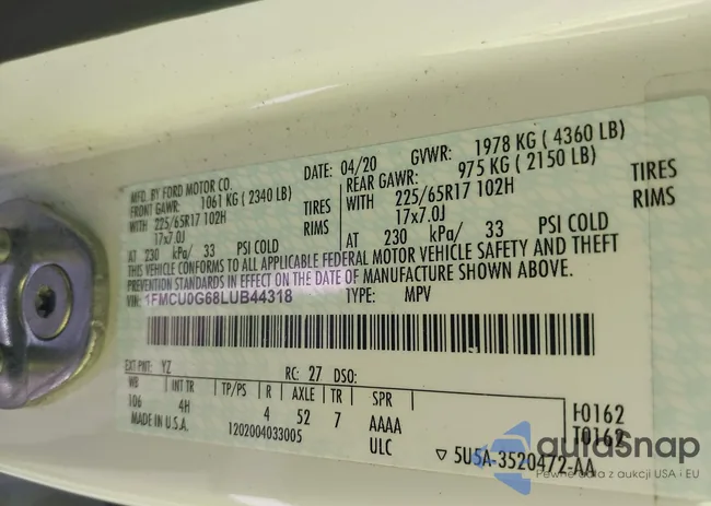 1FMCU0G68LUB44318: 44033671