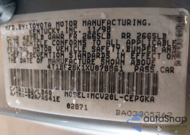 4T1BF28K1XU078861: 44033349