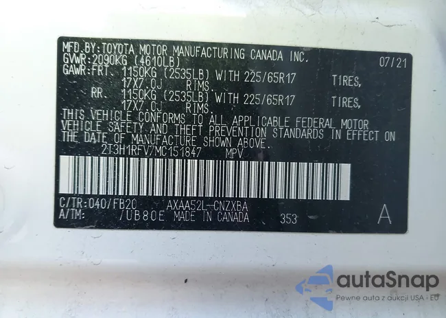 2T3H1RFV7MC151847: 44033437