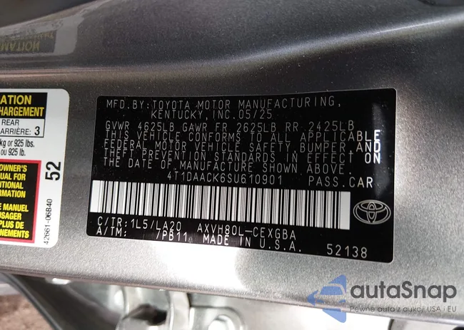 4T1DAACK6SU610901: 44033525