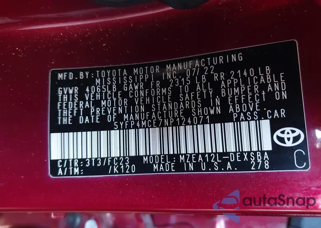 5YFP4MCE7NP124071: 44033613