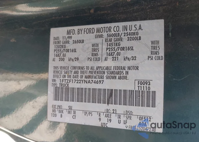 1FTZF1722YNA74697: 44034662