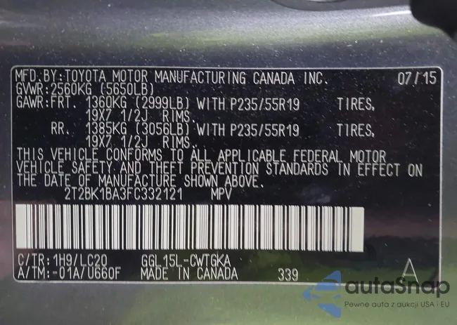 2T2BK1BA3FC332121: 44034698