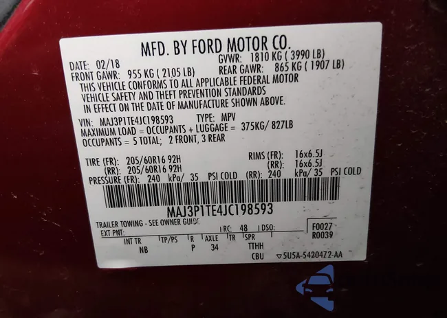 MAJ3P1TE4JC198593: 44034758