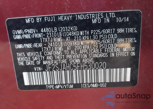 JF2SJAHC5FH530020: 44034549