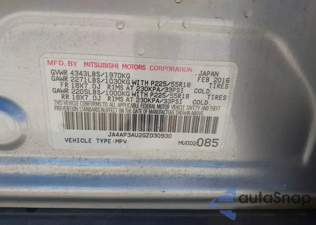 JA4AP3AU2GZ030930: 44035681