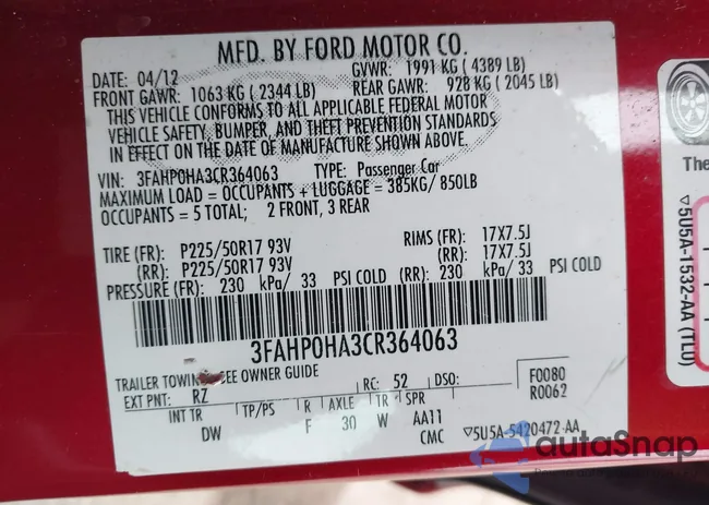 3FAHP0HA3CR364063: 44036632