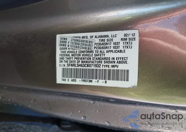 5FNRL5H63CB071932: 44036697