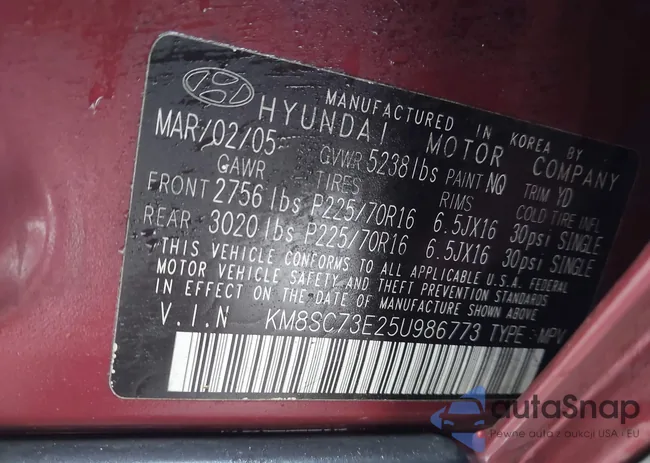 KM8SC73E25U986773: 44037986