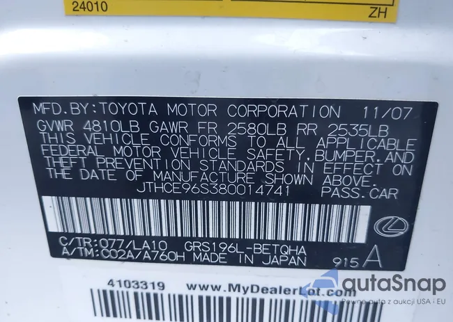 JTHCE96S380014741: 44038023