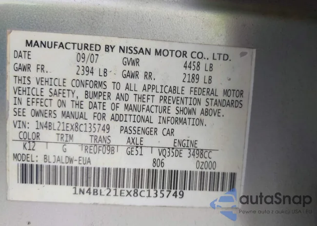 1N4BL21EX8C135749: 44038121