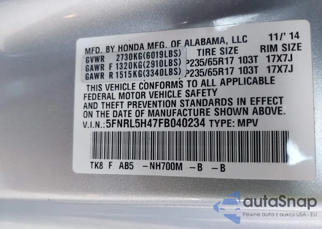 5FNRL5H47FB040234: 44038633