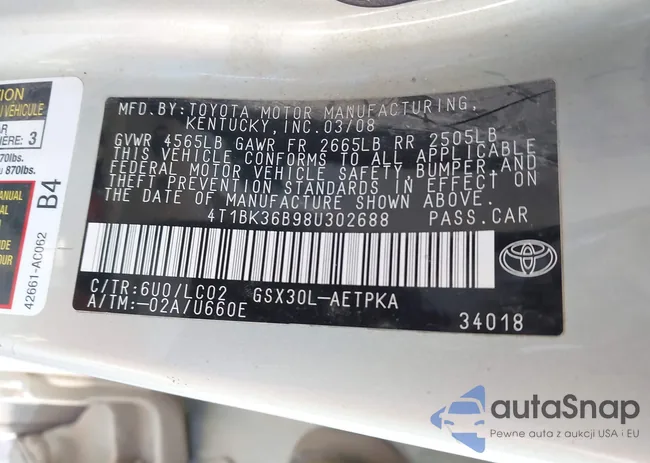 4T1BK36B98U302688: 44038934