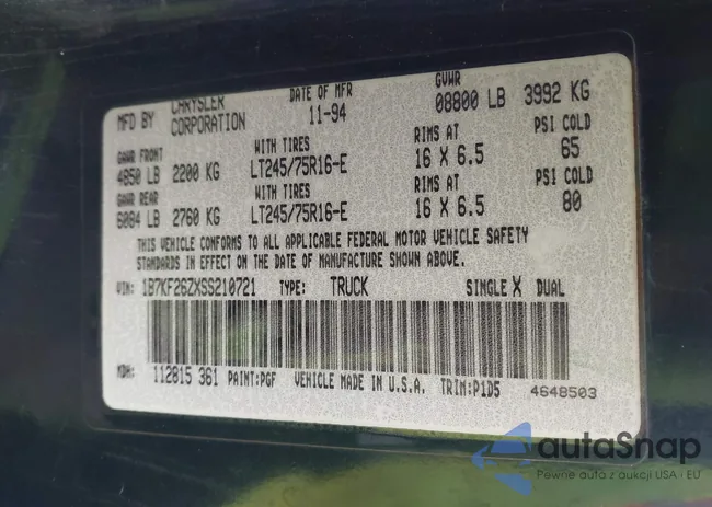 1B7KF26ZXSS210721: 44039556