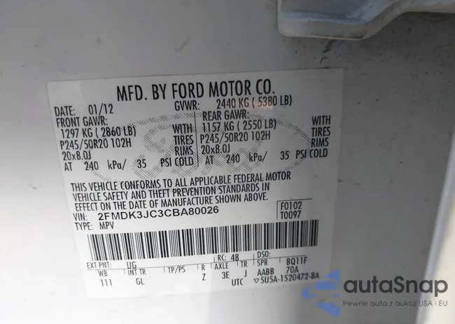 2FMDK3JC3CBA80026: 44039570