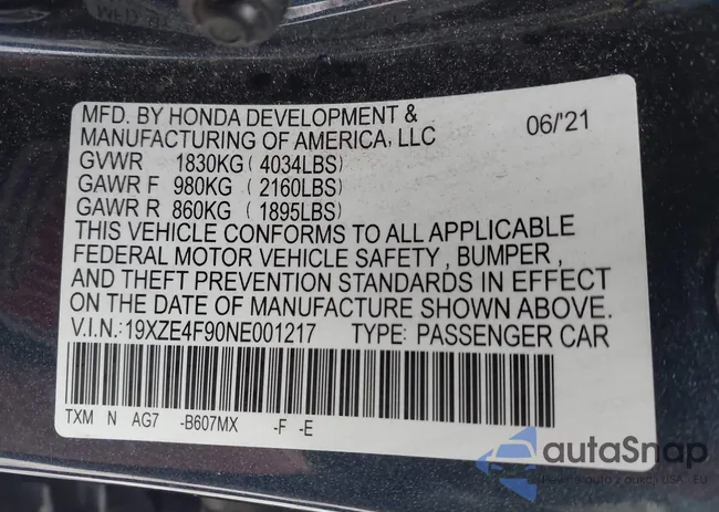 19XZE4F90NE001217: 44040678