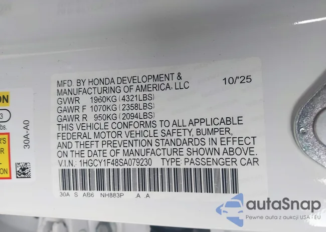 1HGCY1F48SA079230: 44040834